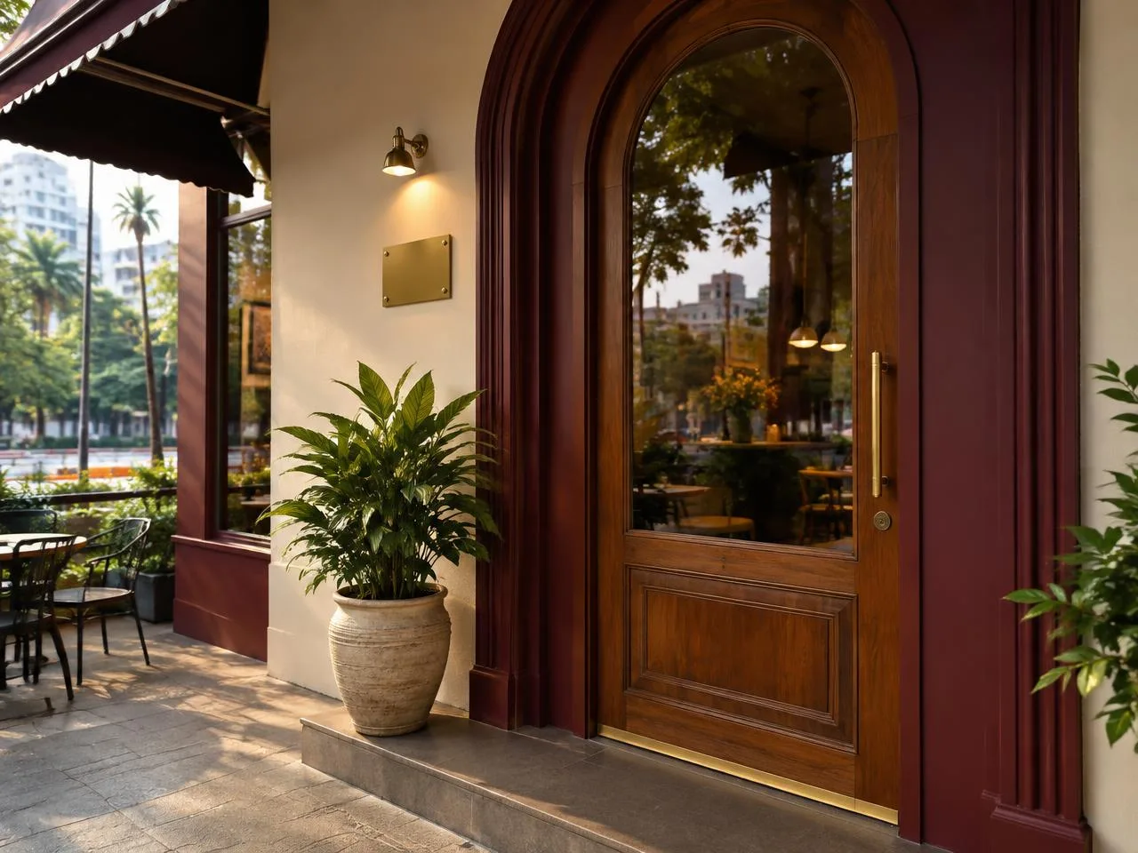 The arched entrance door at Qahwa
